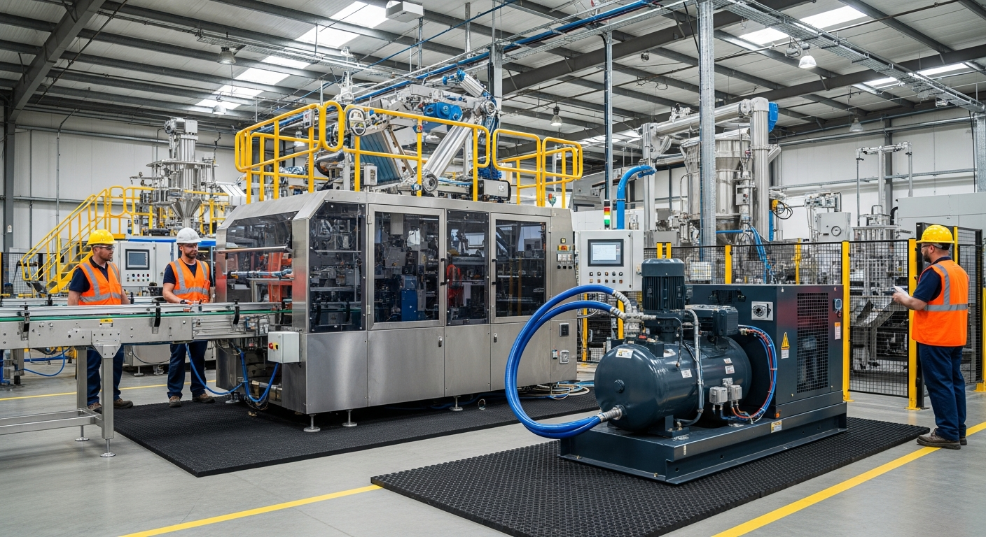 Tappetini antivibranti installati sotto macchinari industriali per la sicurezza dei lavoratori