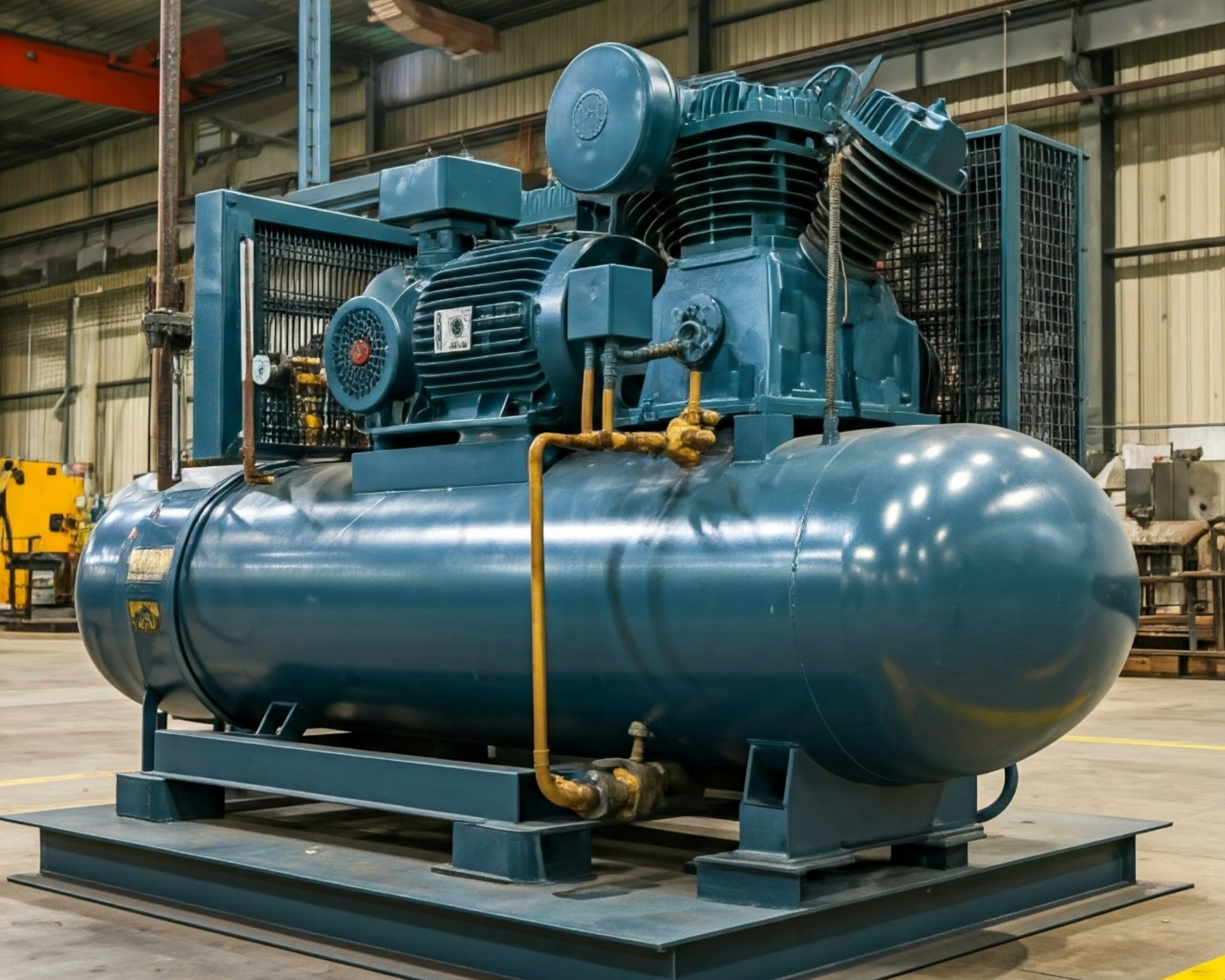 compressore industriale montato su supporti antivibranti in gomma-metallo