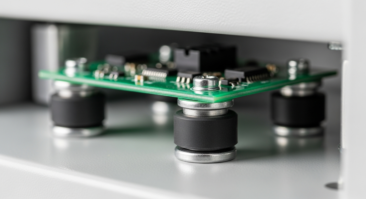 Isolamento vibrazioni schede elettroniche tramite micro-antivibranti cilindrici