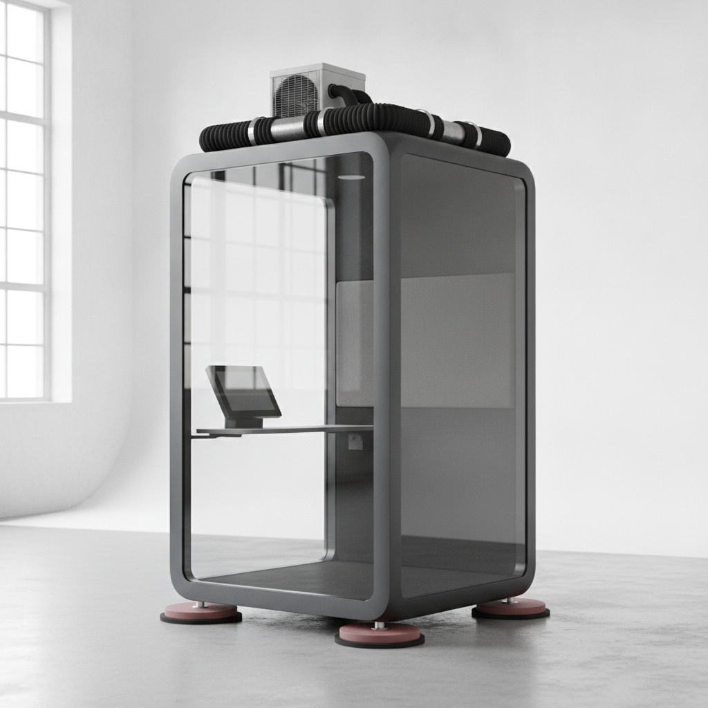 Schema tecnico isolamento antivibrante per phone booth da ufficio