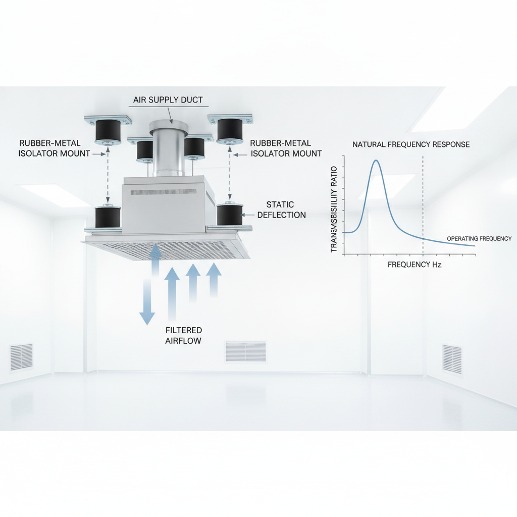 Schema tecnico dimensionamento antivibranti per diffusori aria in cleanroom